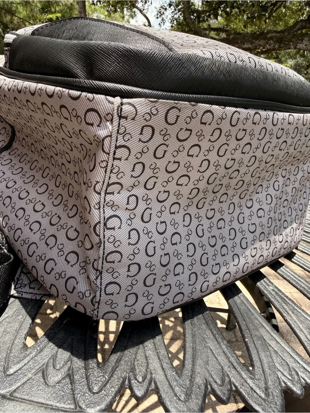 GUESS Lottie Travel XL Backpack Monogram Gray Black